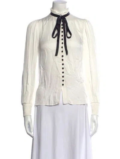 Pre-owned Alice And Olivia Tie Neck Long Sleeve Blouse In White
