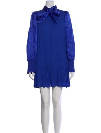 Pre-owned Alice And Olivia Tie Neck Mini Dress In Blue