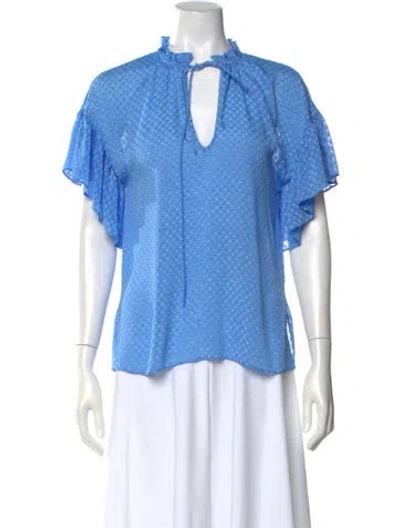 Pre-owned Alice And Olivia Tie Neck Short Sleeve Blouse In Blue