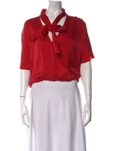Pre-owned Alice And Olivia Tie Neck Short Sleeve Blouse In Red