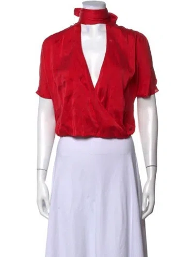 Pre-owned Alice And Olivia Tie Neck Short Sleeve Blouse In Red