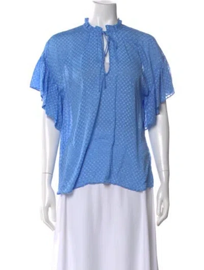 Pre-owned Alice And Olivia Tie Neck Short Sleeve Blouse W/ Tags In Blue