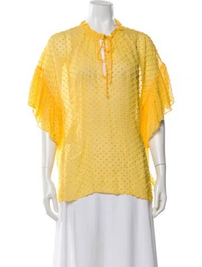 Pre-owned Alice And Olivia Tie Neck Short Sleeve Blouse W/ Tags In Yellow