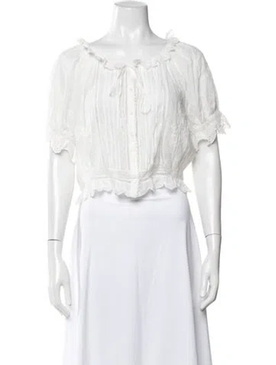 Pre-owned Alice And Olivia Tie Neck Short Sleeve Blouse In White