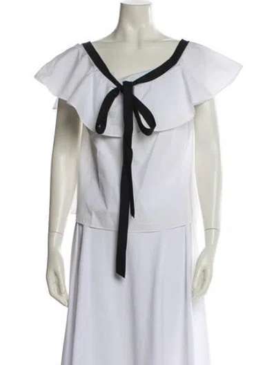 Pre-owned Alice And Olivia Tie Neck Short Sleeve Crop Top In White