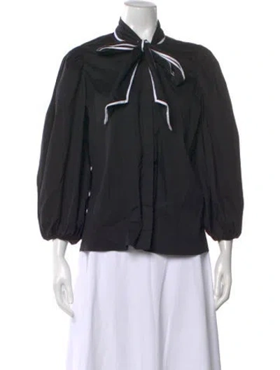 Pre-owned Alice And Olivia Tie Neck Three-quarter Sleeve Blouse In Black