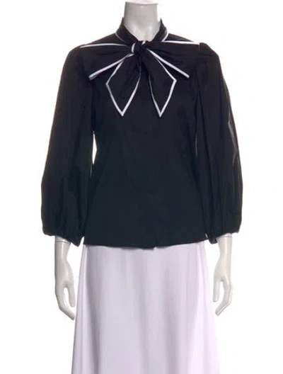 Pre-owned Alice And Olivia Tie Neck Three-quarter Sleeve Blouse In Black
