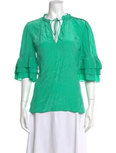 Pre-owned Alice And Olivia Tie Neck Three-quarter Sleeve Blouse In Green