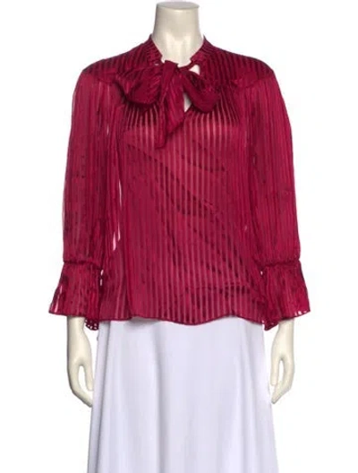 Pre-owned Alice And Olivia Tie Neck Three-quarter Sleeve Blouse In Pink
