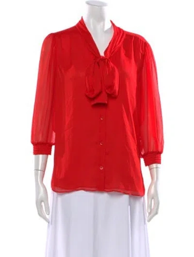Pre-owned Alice And Olivia Tie Neck Three-quarter Sleeve Blouse In Red