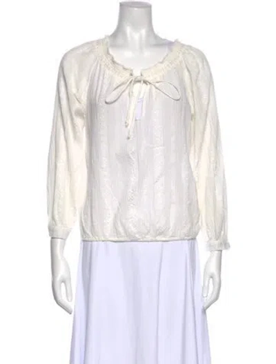 Pre-owned Alice And Olivia Tie Neck Three-quarter Sleeve Blouse In White