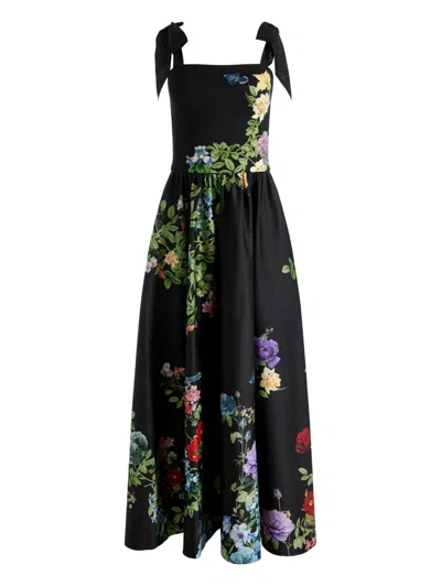 ALICE AND OLIVIA ORIANA TIE-STRAP FLORAL MIDI DAY DRESS