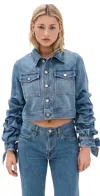 Alice And Olivia Tiff Denim Jacket With Bow Sleeve Ami Blue In Blue