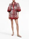 ALICE AND OLIVIA TIFFIE BLOUSON SLEEVE MINI DRESS IN RED/OFF WHITE