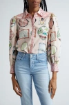 ALICE AND OLIVIA TIFFIE STACE FACE BALLOON SLEEVE BUTTON-UP SHIRT