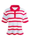Alice And Olivia Tillie Short Sleeve Striped Polo In Blue