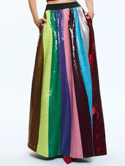 Alice And Olivia Tina Sequin Long Ball Gown Skirt In Multi