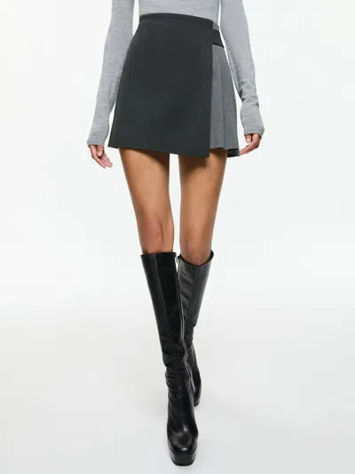 Alice And Olivia Toni Asymmetric Pleated Skirt In Charcoal Grey Melange