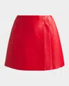 Alice And Olivia Toni Pleated Vegan Leather Mini Skirt In Red