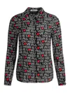 Alice And Olivia X The Beatles All You Need Is Love Willa Silk Placket Top In Black