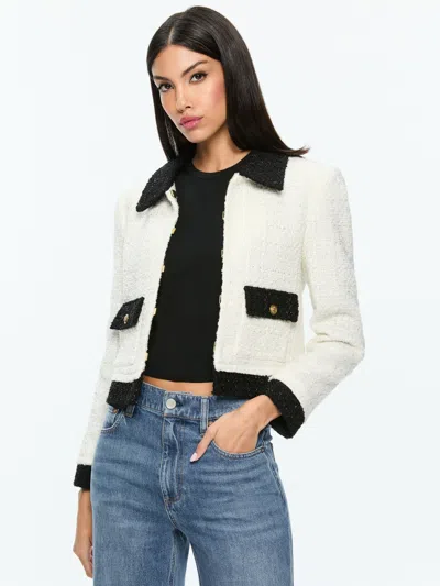 Alice And Olivia Topher Boxy Jacket In Off White/black