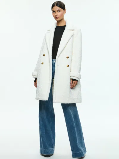 Alice And Olivia Townes Teddy Peacoat In Off White