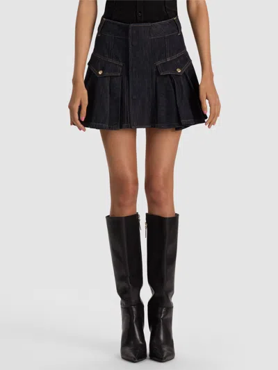 Alice And Olivia Trinity Denim Ruffle Skirt In Dark Rinse