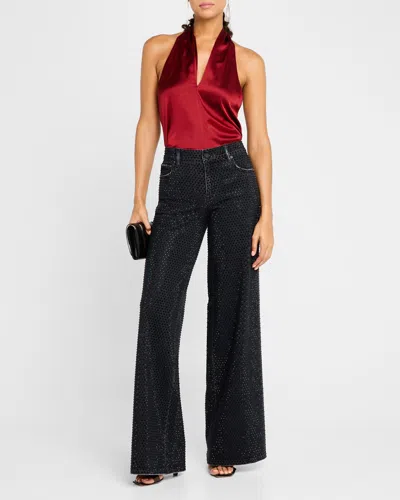 Alice And Olivia Trish Low-rise Embellished Baggy Jeans In Maya Charcoal Black/