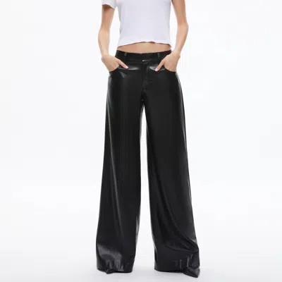 ALICE AND OLIVIA TRISH LOW RISE VEGAN LEATHER BAGGY PANT IN BLACK