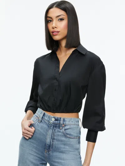 Alice And Olivia Trudy Cropped Button Down In Black