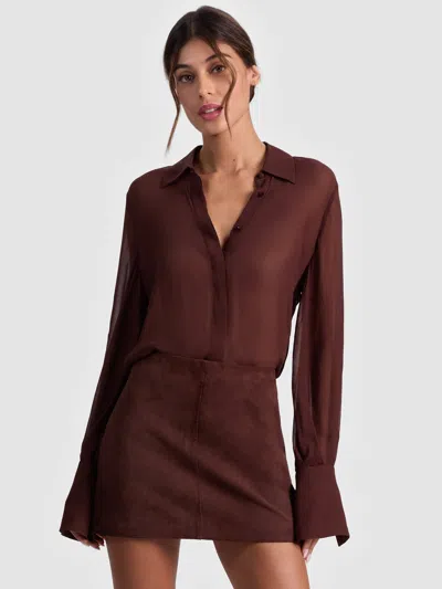 Alice And Olivia Turner Button Down In Brown