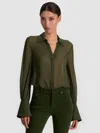 Alice And Olivia Turner Button Down In Green