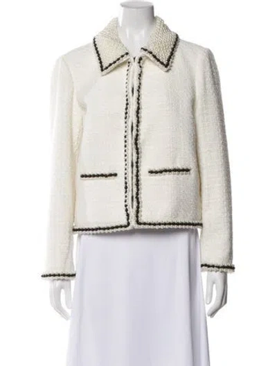 Pre-owned Alice And Olivia Tweed Colorblock Pattern Jacket W/ Tags In White