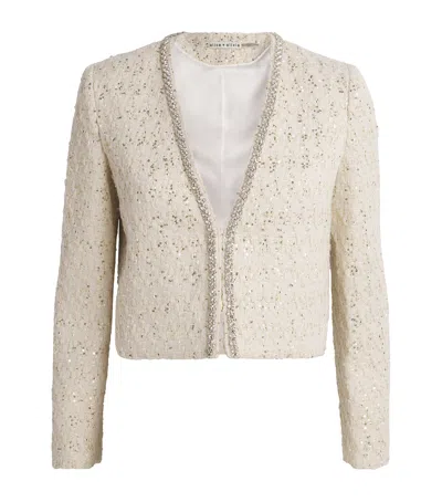 Alice And Olivia Tweed Embellished Kidman Blazer In Neutral