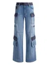 Alice And Olivia Tweed-panel Cargo Jeans In Blue