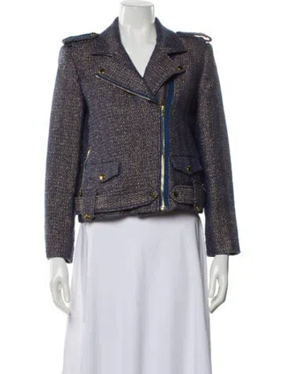 Pre-owned Alice And Olivia Tweed Pattern Biker Jacket In Multi