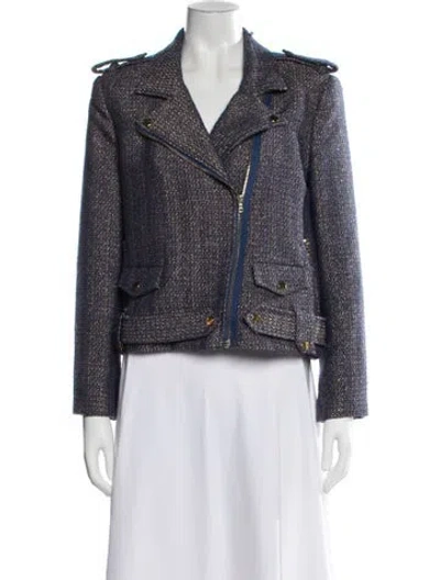 Pre-owned Alice And Olivia Tweed Pattern Biker Jacket In Multi