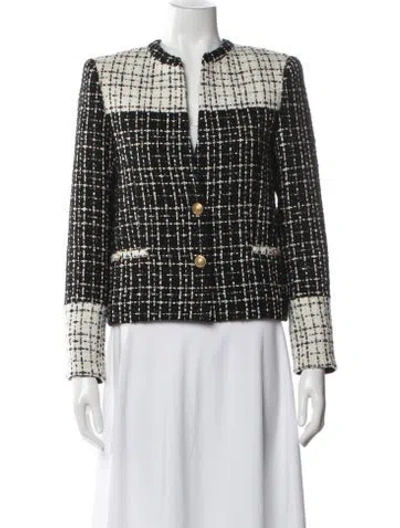 Pre-owned Alice And Olivia Tweed Pattern Blazer In Black