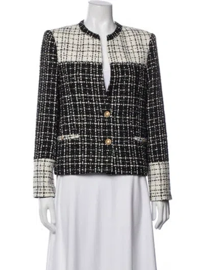 Pre-owned Alice And Olivia Tweed Pattern Blazer In Black