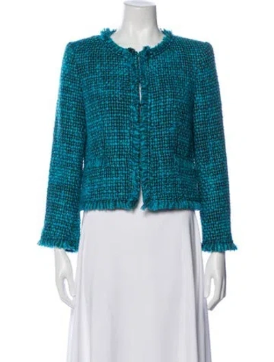 Pre-owned Alice And Olivia Tweed Pattern Blazer In Blue