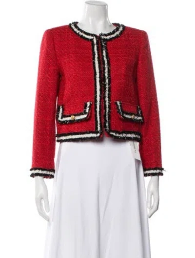 Pre-owned Alice And Olivia Tweed Pattern Blazer In Red