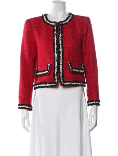 Pre-owned Alice And Olivia Tweed Pattern Blazer In Red