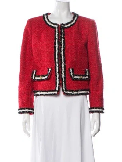 Pre-owned Alice And Olivia Tweed Pattern Blazer In Red