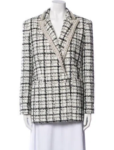 Pre-owned Alice And Olivia Tweed Pattern Blazer In White