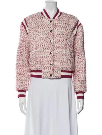 Pre-owned Alice And Olivia Tweed Pattern Bomber Jacket
