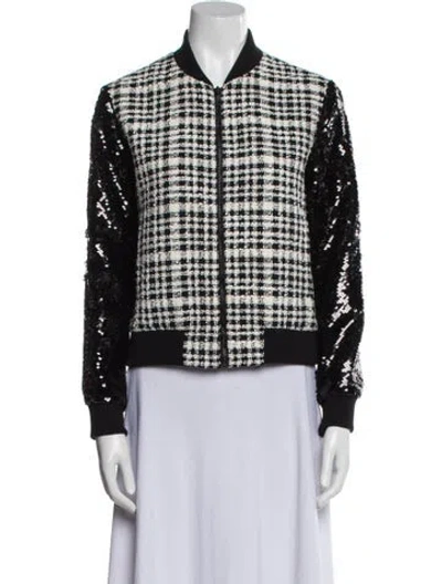 Pre-owned Alice And Olivia Tweed Pattern Bomber Jacket In Black
