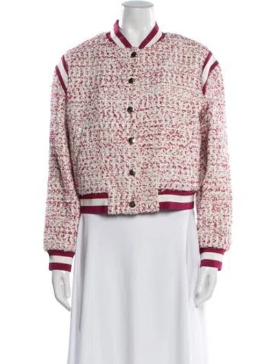 Pre-owned Alice And Olivia Tweed Pattern Bomber Jacket W/ Tags In Pink