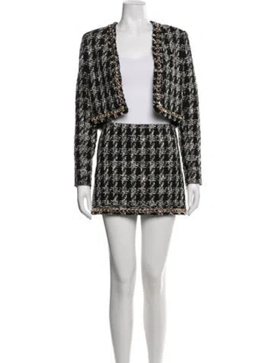 Pre-owned Alice And Olivia Tweed Pattern Chain-link Accents Skirt Set W/ Tags In Black/white