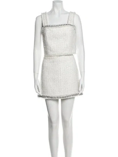 Pre-owned Alice And Olivia Tweed Pattern Chain-link Accents Skirt Set In White