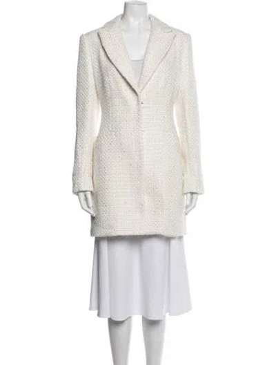 Pre-owned Alice And Olivia Tweed Pattern Coat In White